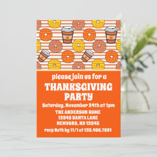 Fall Doughnuts & Coffee Thanksgiving Party Orange  Invitation
