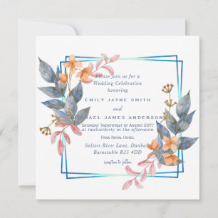 Fall Dusty Blue Orange Leaf Wedding Invites Budget