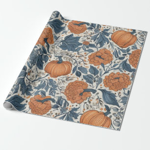 Fall Elegant Abstract Leaves Pumpkin Flower  Wrapping Paper