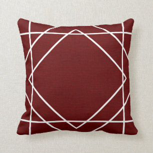 Fall Elegant Burgundy Faux Burlap & White Geo Line Throw Pillow