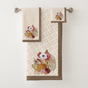 Fall Elegant Pumpkin Watercolor Thanksgiving Bath Bath Towel Set