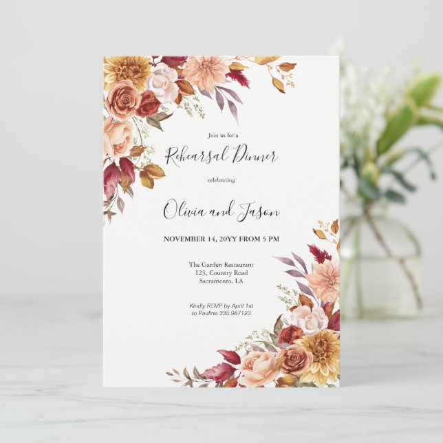 Fall elegant Rehearsal Dinner Invitation (Standing Front)