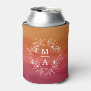 Fall Engagement Wedding Party Initials and Date Can Cooler