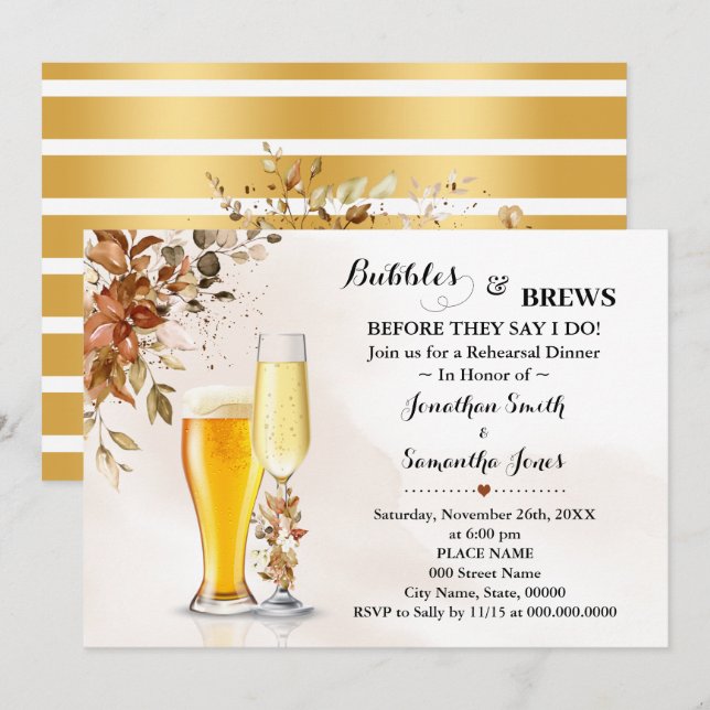 Fall Eucalyptus Bubbles & Brews Rehearsal Dinner Invitation (Front/Back)