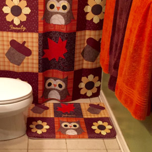 Fall Fabric Collage Personalized Bath Mat