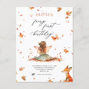 Fall Fairy and Fox First Birthday Invitation Postcard