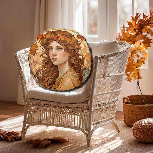 Fall Fairy  - Art Nouveau   Round Pillow (Creator Uploaded)
