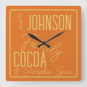 Fall Family Kitchen Pumpkin Spce Square Wall Clock