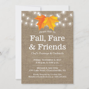 Fall, Fare & Friends Leaves & String Lights Burlap Invitation