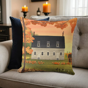 Fall Farm House Autumn Pumpkin   Square Throw Pillow