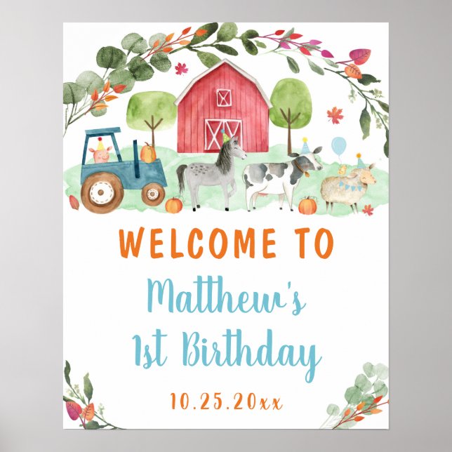 Fall Farm Pumpkin Birthday Welcome Poster (Front)