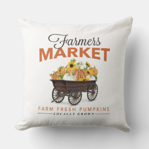 FALL FARMERS MARKET PUMPKIN AND SUNFLOWERS THROW PILLOW