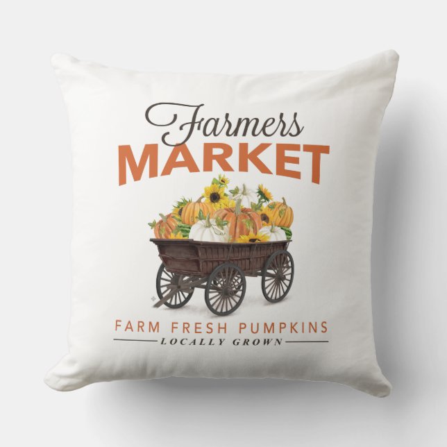 FALL FARMERS MARKET PUMPKIN AND SUNFLOWERS THROW PILLOW (Front)
