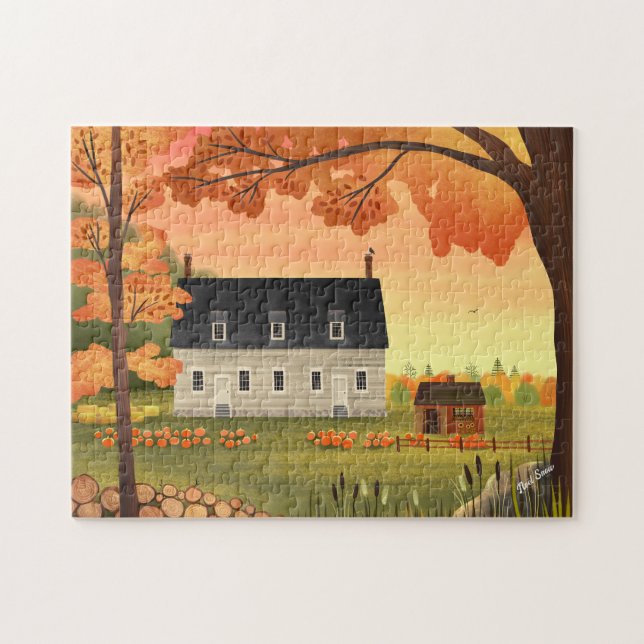 Fall Farmhouse Autumn Pumpkin Patch Jigsaw Puzzle (Horizontal)