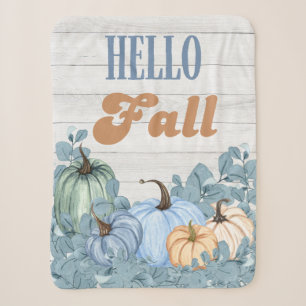 Fall Farmhouse Blue Pumpkin Patch Sherpa Blanket
