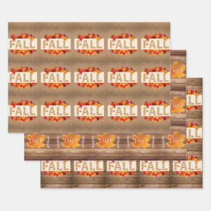 Fall Farmhouse Colorful Autumn Leaves on Burlap  Wrapping Paper Sheet