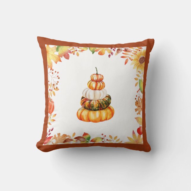 Fall Farmhouse Watercolor Pumpkins Throw Pillow (Front)