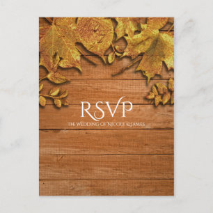 Fall Faux Gold Leaf Art Elegant Autumn RSVP Invitation Postcard