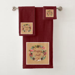 Fall fawn and nature with customizable text bath towel set