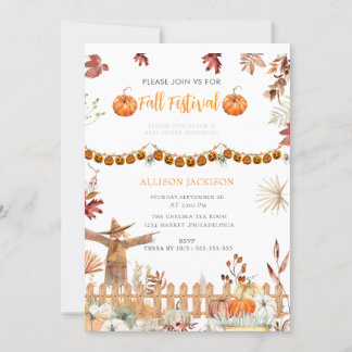 Fall Festival Annual yellow Pumpkin baby shower Invitation