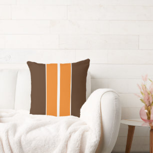 Fall Festival Orange Cocoa Brown Racing Stripes Throw Pillow