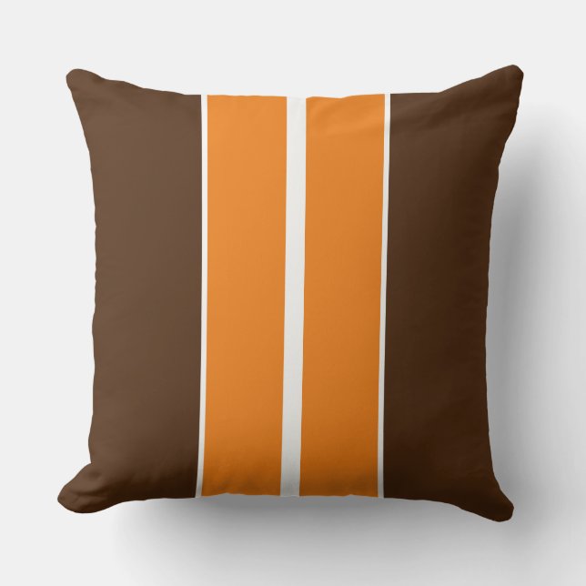 Fall Festival Orange Cocoa Brown Racing Stripes Throw Pillow (Front)