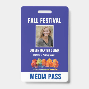 Fall Festival Security Media Pass QR code Badge