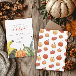 Fall Fete Autumn White Colourful Pumpkins Party Invitation