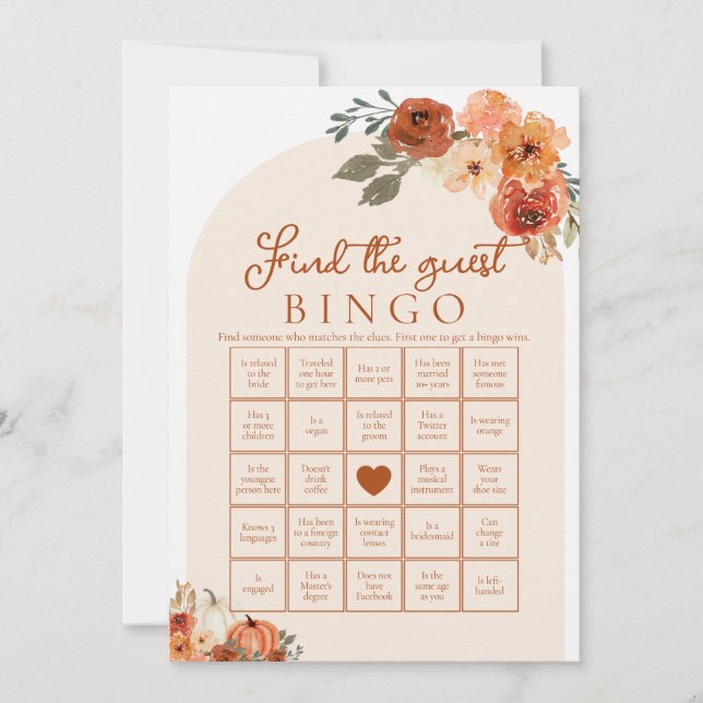 Fall Find the Guest Bridal Shower Bingo Game Invitation (Front)