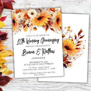 Fall Floral 10th Wedding Anniversary  Invitation