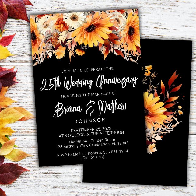 Fall Floral 25th Wedding Anniversary  Invitation (Creator Uploaded)