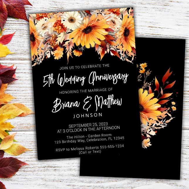 Fall Floral 5th Wedding Anniversary  Invitation (Creator Uploaded)