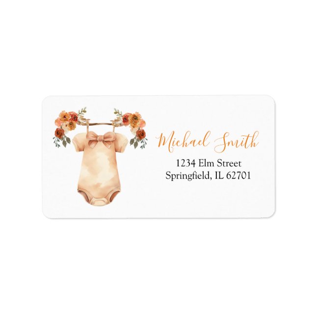 Fall Floral Baby Clothes Baby Shower Address Label (Front)