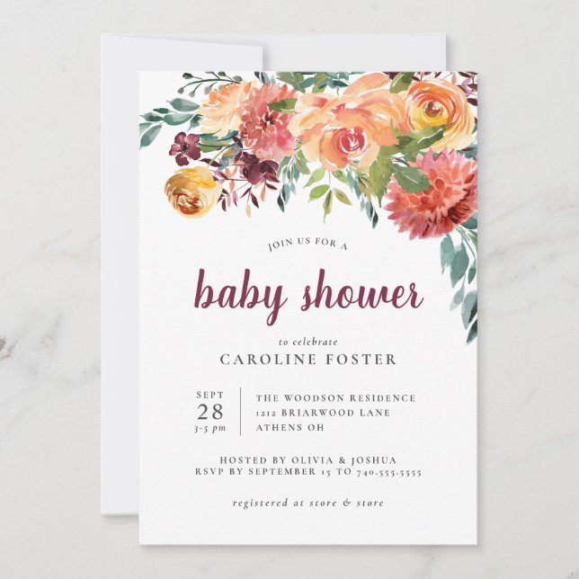 Fall Floral Baby Shower Invitation (Front)