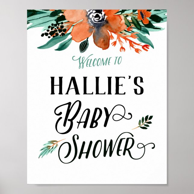 Fall Floral Baby Shower Welcome Sign (Front)