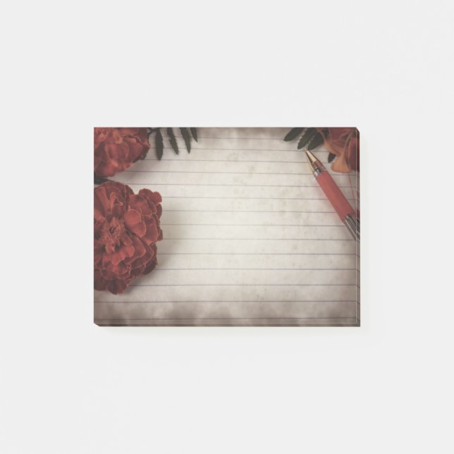 Fall Floral Background with Pen and Lined Paper Post-it Notes (Front)