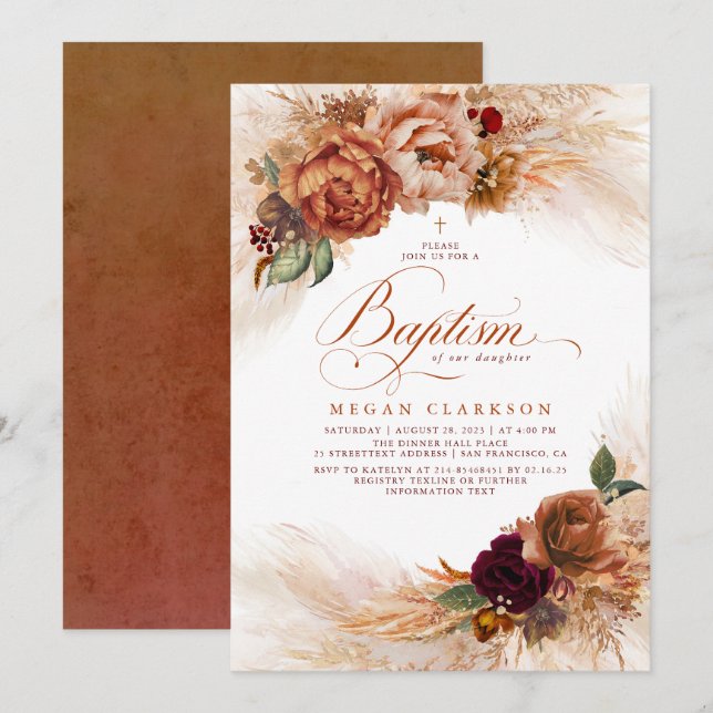 Fall Floral Baptism Invitation  (Front/Back)