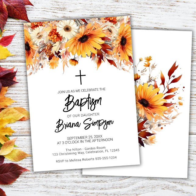 Fall Floral Baptism Invitation (Creator Uploaded)