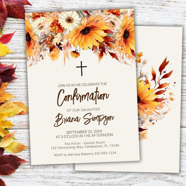 Fall Floral Beige Confirmation Invitation (Creator Uploaded)