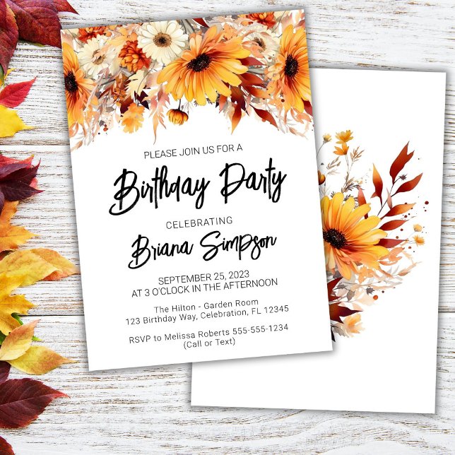 Fall Floral Birthday Party Invitation (Creator Uploaded)