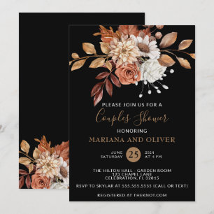 Fall Floral Black Dark Couples Shower Invitation