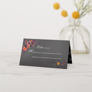 Fall Floral Black Monogram Place Card
