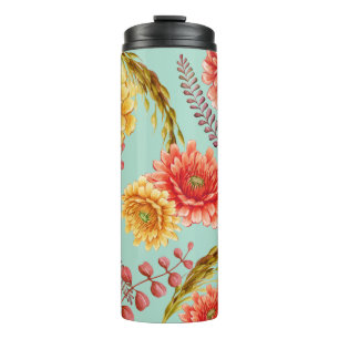 Fall Floral Blue Background Thermal Tumbler