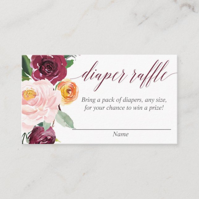 Fall floral blush burgundy diaper raffle cards (Front)