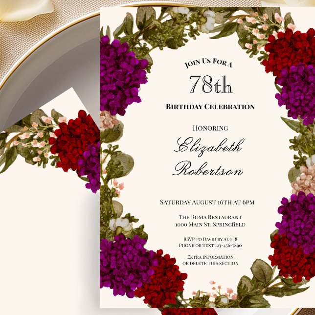 Fall Floral Border Womens 78th Birthday Invitation (Creator Uploaded)