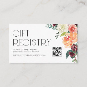 Fall Floral Bouquet Baby Shower QR Code Registry Enclosure Card