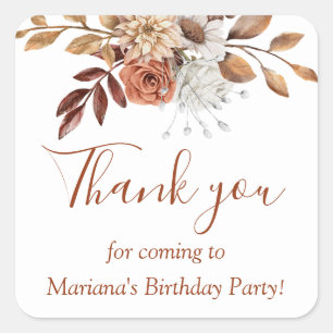 Fall Floral Bouquet Birthday on White Favour Square Sticker