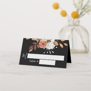Fall Floral Bouquet Black Wedding Place Card