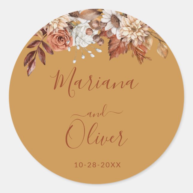 Fall Floral Bouquet Gold Envelope Seals (Front)