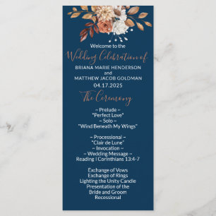 Fall Floral Bouquet Navy Blue Wedding Program
